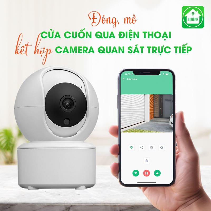 Combo Công Tắc Cửa Cuốn Hunonic Màu Trắng Kết Hợp Camera Icat Mini 6 camera giam sat