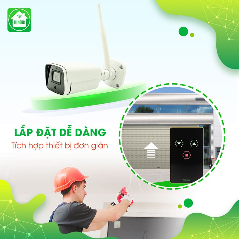 Combo Công Tắc Cửa Cuốn Hunonic Màu Đen Kết Hợp Camera Icat Outdoor 7 lap dat cong tac cua cuon hunonic den